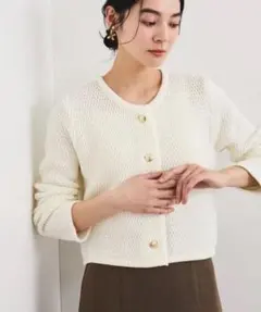VIS ツイードライク ノーカラー 金ボタン ニットカーディガン ヴィス ビス