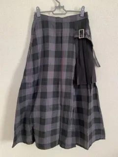 チェック柄の切り替えミニプリーツスカート　アシンメトリー　中古