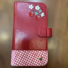 Afternoon Tea 手帳型ケース 苺刺繍 チェック柄