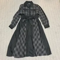 【美品】axes femme 起毛チェックバイカラーワンピース フリーサイズ