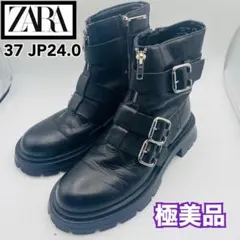 【極美品】ZARA ザラ　レザー　アンクルブーツ バックル　トラックソール
