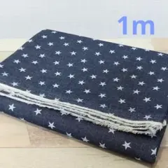 ライトオンス 薄手デニム生地 星柄プリント はぎれ ブルー 1m
