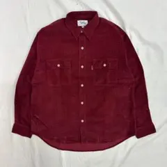 赤 チェック柄 コーデュロイ 長袖シャツ