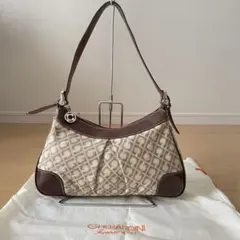 良品♪ゲラルディーニ　ショルダーバッグ　ベージュコットン×ブラウンレザー　袋付き