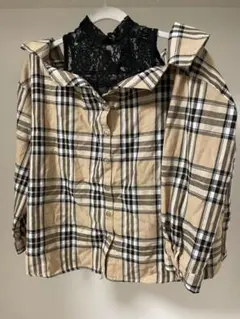 チェック柄 長袖シャツ Mサイズ ベージュ・ブラック