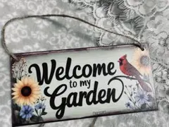 ウェルカムプレート　レトロ　ガーデン　庭　雑貨　看板　植物　花壇　壁飾り　ウッド