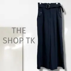 k【ザショップティーケー】ワイドパンツ/美品 ハイウエスト 脚長効果 ネイビー