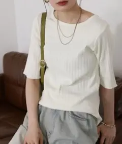 リブ5分袖Tシャツ