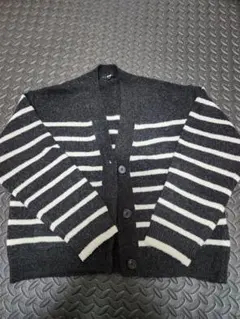 UNIQLO グレー ホワイトストライプ カーディガン M