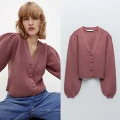 新品 ZARA リブ編みニットカーディガン Lサイズ