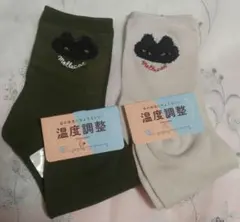 新品2足セット■tutuanna 黒猫柄ソックス オリーブ 緑 オフホワイト