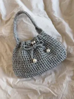 グレー 編み込みデザイン バッグ