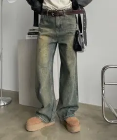 SHAGGIE オーロララインストーン付き ヴィンテージ ルーズデニムパンツ Lのサムネイル