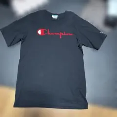 【美品】Champion Tシャツ ブラック×レッドロゴ シンプル定番 Lサイズ