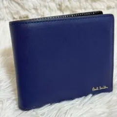 【美品】ポールスミス 二つ折り財布 ブルー　シティエンボス レザー