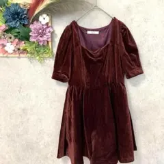 356【ダズリン】半袖　ベロア　ワンピース　（S）　ドレス　お呼ばれ　パーティ