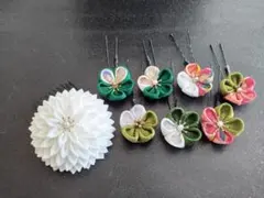 白（大理花）　緑（小花）　髮飾套裝 8個