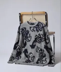 モヘアタッチ総柄デザインジャギーニット ユニセックス