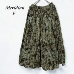 《メリディアン》Meridian 美品　花柄プリーツスカートFグリーン×ブラウンのサムネイル