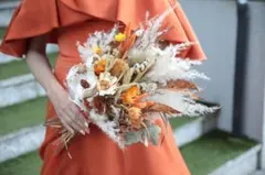 ウェディングブーケ　ドライフラワー オレンジベース