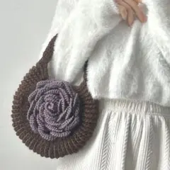 バラモチーフ かぎ編み ハンドメイド ハンドバッグ 手編み 花バッグ