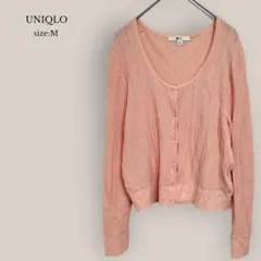 ユニクロUNIQLO レースラウンドネックショートカーディガン　春夏　ピンク