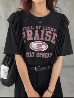 【新品タグなし】フリル付きグラフィック半袖Tシャツ
