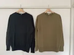ウール100% クルーネック長袖ニット2色セット