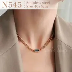 匿名配送 316L ブラックスクエアクリスタル チェーンネックレス N545