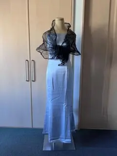 ロングドレス ショール・3連パール風ネックレス付き 花柄 バラ柄