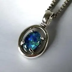 極美品✨SV925 オパールネックレス ブルーグリーン遊色 オーバルペンダント