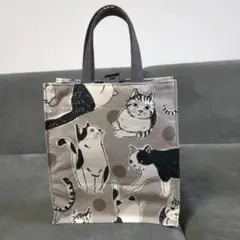 紙袋風トートバッグ 猫柄 グレー地
