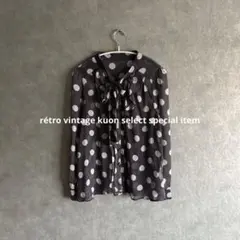 昭和レトロ水玉シアーブラウス　ヴィンテージシャツ　ボウタイ　リボン　古着　モードのサムネイル