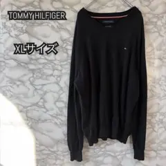 訳あり　TOMMY HILFIGER ブラック Vネックセーター XL US古着
