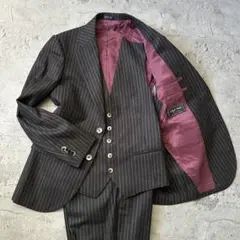 未使用級 DRAGO オーダー 3ピース ストライプ スーツ ブラック ウール