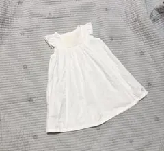 美品⭐︎プチバトー　コットンホワイト フリル袖 ワンピース　12m/74センチ