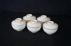 幸兵衛窯 白磁金襴手蓋向付 5客 共箱 懐石料理道具