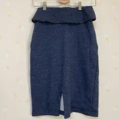 ダークブルー フリル付きスリットスカート