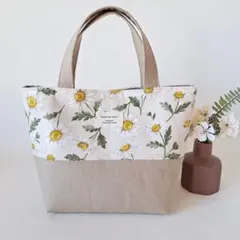 北欧調マーガレット　ミニトートバッグ　ランチバッグ　花柄　ハンドメイド
