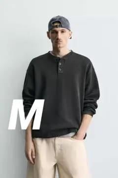 ZARA ヘンリーネック テクスチャー スウェットシャツ Mのサムネイル