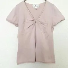 【KUMIKYOKU】レディース半袖ニットＴシャツ（S２）Ｖネック くすみピンク