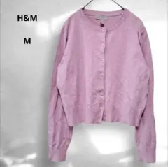 H&M エイチアンドエム カーディガン ショート丈 クルーネック ピンク Mのサムネイル