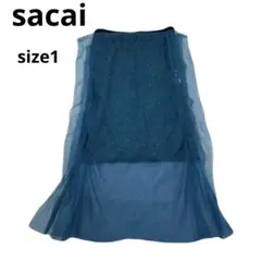 美品　希少　sacai スラッシュ　シースルー　ブルー レース フレアスカートのサムネイル