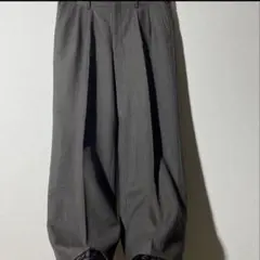 90s 日本製 ウール100% 2タック ワイドスラックス W33 チャコール
