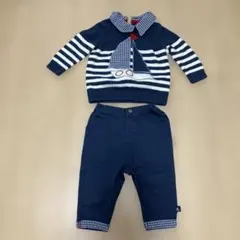 ネクストベイビー　ニットとパンツのセット　船　ヨット　青　ブルー　ストライプ