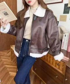フェイクレザー×ボアフェイクムートンフライトジャケットブルゾン