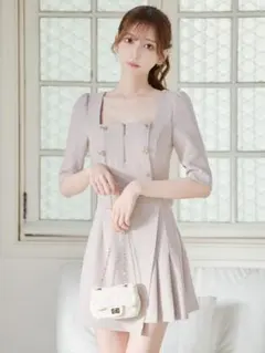 ミニドレス[Andy]AN-ON2910 ベージュ スクエアネック ドレス