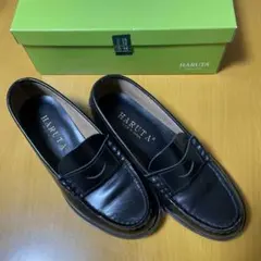 22.5EEE 牛革　幅広ハルタHARRUTA 黒ローファー