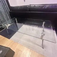 引取価格】【東京】ガラス天板 ダイニングテーブル 椅子2脚 円形90cm