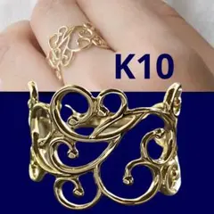 K10YG リーフ(葉)モチーフ ダイヤモンド付 リング - メルカリ